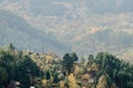 Small cabins in the mountains - autumn forest landscape Royalty Free Stock Photo