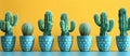 Small Cacti Row in Blue Pot Royalty Free Stock Photo