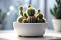 a small cactus in a white pot on a white table. ai generative Royalty Free Stock Photo