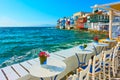 Small cafe by the sea in Mykonos Royalty Free Stock Photo