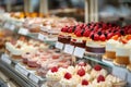 Small cakes on display at the patisserie counter