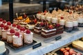 Small cakes on display at the patisserie counter