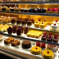 Small cakes on display at the patisserie counter.
