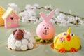 small cakes in the form of a lamb, bunny and chicken Royalty Free Stock Photo