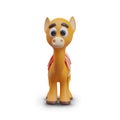 Small camel, front view. Cute animal with big eyes. Camel with colored saddlery