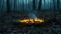 Small Campfire in Dark Forest at Night Royalty Free Stock Photo