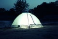 Small camping tent glowing Royalty Free Stock Photo
