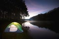 Small Camping Tent Illuminated Inside Royalty Free Stock Photo