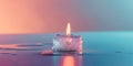 A small candle flame is surrounded by melting ice, creating a pool of water on a Royalty Free Stock Photo