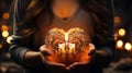 A small candle holding by human hands like heart Royalty Free Stock Photo