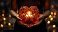 A small candle holding by human hands like heart Royalty Free Stock Photo