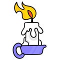 Small candle lighting in the dark. carton emoticon. doodle icon drawing