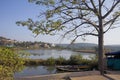 Small canoe on Arpora river. Bardez, Goa, India. Royalty Free Stock Photo