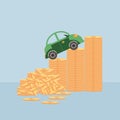 Small car on coin stacks. Royalty Free Stock Photo