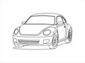 Small Car, Front view, Three quarter view. Contour Image Of A Rounded Car. Compact City Car. Coloring Book Page. Vector Image