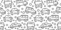 Small car icons, child pattern. Travel wallpaper ornament for baby print, retro sport road for cute creative kid fabric