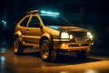 Small car monster truck with neon lights. Generate Ai Royalty Free Stock Photo