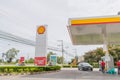 A small car is parking at oil dispener of Shell gas station in Hua Hin, Thailand September 10, 2016 Royalty Free Stock Photo