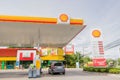 A small car is parking at oil dispener of Shell gas station in Hua Hin, Thailand September 10, 2016 Royalty Free Stock Photo