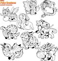 Small, cartoon, garden dragons, coloring book, set of funny images