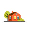 Small cartoon red orange house with trees, isolated vector illustration Royalty Free Stock Photo