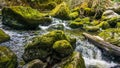 Stream or creek flowing between mossy rocks, water, autumn, Ireland