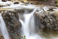 Small cascades of waterfalls on a mountain stream in the spring. Parod River. Israel Royalty Free Stock Photo