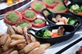 Small casseroles of vegetables and fried potatoes Royalty Free Stock Photo