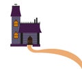 Small castle, house with a tower and a road. Victorian style, flat design vector illustration. Isolated halloween object