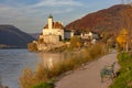 Small castle Schonbuhel above the Danube in the romantic sunset, Austria