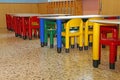 Small chairs and tables of a refectory in kindergarten Royalty Free Stock Photo