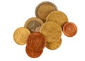 Small change - Euros, isolated over white Royalty Free Stock Photo