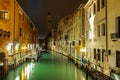 small channel in lagoon city venice at night. long exposure Venezia Italy Royalty Free Stock Photo