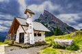 A small chapel, a church high up in the Dolomites on the Falzarego Pass Royalty Free Stock Photo