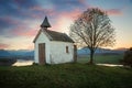 Small chapel on the hill, dreamy sunset scenery upper bavaria