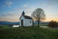 Small chapel on the hill, dreamy sunset scenery upper bavaria Royalty Free Stock Photo