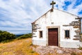 View on small chapel on mountain next to village of Provesende in Douro region, Portugal