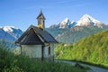 Small chapel and snow-covered Watzmann mountain in Berchtesgaden