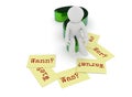 Man on green question mark with German sticky notes Royalty Free Stock Photo