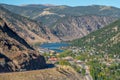 GEORGETOWN, COLORADO - SEPTEMBER 2021: A view of this charming mountain town from high on the surrounding mountains