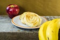 Small cheese pie and fruit Royalty Free Stock Photo