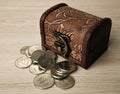 Small chest of Russian ruble coins Royalty Free Stock Photo