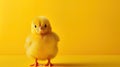 A small chick of a chicken on a bright yellow background