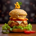 A small chicken burger with lettuce, cheese and tomato
