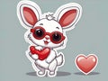 Small chihuahua standing on 2 paws. White puppy with red heart. Cartoon dog, kids illustration Royalty Free Stock Photo