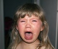 A small child is crying with tears and drooling. Children`s hysteria.