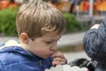 Small child eating popcorn in a park Royalty Free Stock Photo