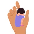 A small child in the hand of a big man. Childhood protection, the concept of the influence of people on children. Vector