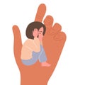 A small child in the hand of a big man. Childhood protection, the concept of the influence of people on children. Vector
