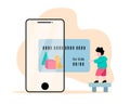 Small child pays for toys online on phone illustration